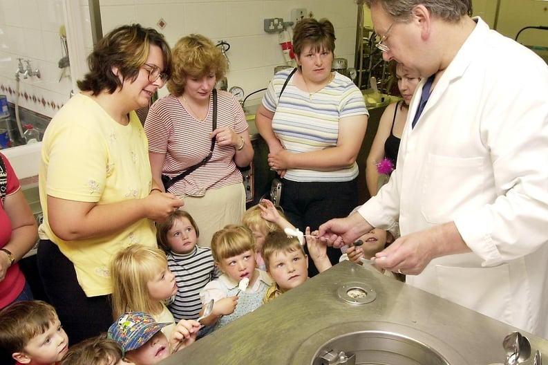 Derwent Valley playgroup, from Ayton, visit the Harbour Bar's ice cream factory in 2001.