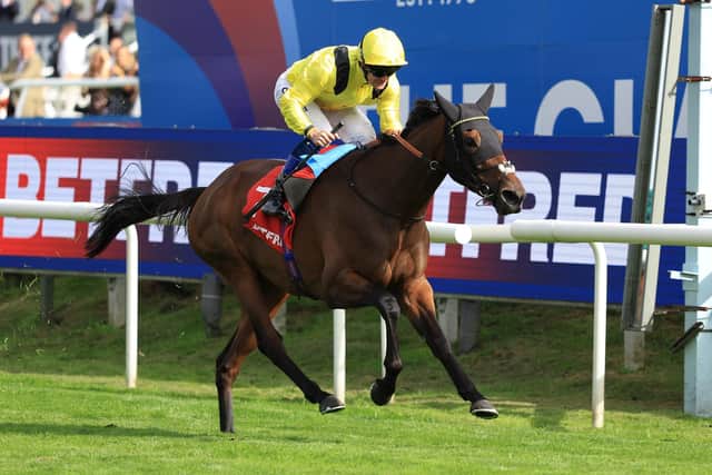 NO HOLDING BACK: Waardah ridden by Callum Rodriguez on their way to winning the Betfred Park Hill Fillies' Stakes on day one of the Betfred St Leger Festival at Doncaster Racecourse. Picture: Nigel French/PA