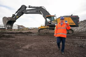 Tees Valley Mayor Ben Houchen stands by plant machinery during a photo call at a ceremony to mark the ground-breaking of the Net Zero Teesside project on September 27, 2023.