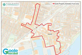Areas of Goole town centre eligable for the Property Activation Fund grants.