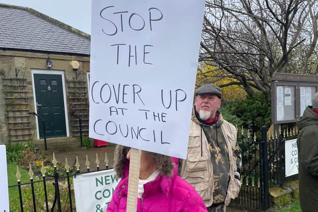 Locals protest outside the town council's premises on Scalby Road, Scarborough