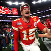 The master: Patrick Mahomes of the Kansas City Chiefs celebrates after defeating the San Francisco 49ers 25-22 in overtime during Super Bowl LVIII at Allegiant Stadium on in Las Vegas, Nevada. (Picture: Jamie Squire/Getty Images)