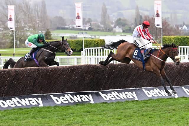 Cheltenham star: The Real Whacker ridden by Sam Twiston-Davies jumps the last to win The Brown Advisory Novices Steeple at Cheltenham last March.(Photo by GLYN KIRK/AFP via Getty Images)