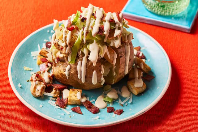 Anthea Malialis's Chicken Caesar jacket potato. Picture credit should read: Hannah Hughes/PA