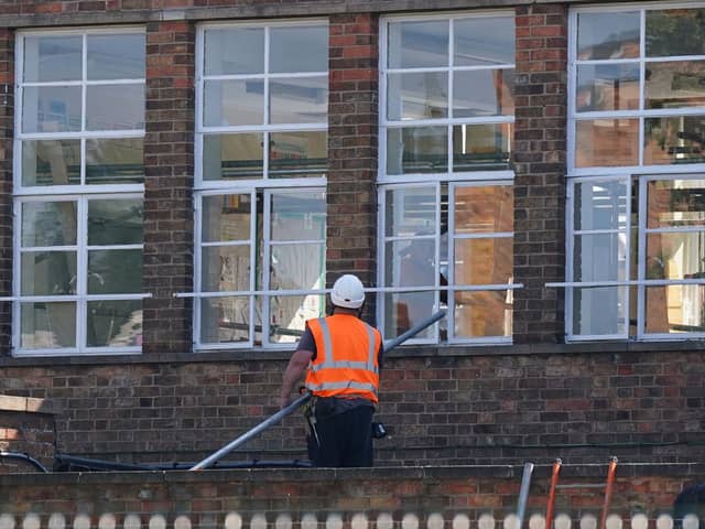 Remedial work being carried out at a school, which has been affected by sub-standard reinforced autoclaved aerated concrete (Raac). PIC: Jacob King/PA Wire