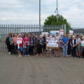 A group of Worksop residents are campaigning to block the proposed The Shireoaks Plastics Recycling Centre & Energy Recovery Facility. Image shows residents outside the proposed site with local MP Brendan Clarke-Smith