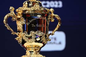 The Rugby Union World Cup trophy, the Webb Ellis Cup, is pictured in Paris. (Pic: Getty Images)