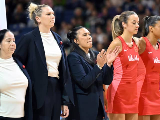 NEW SEASON: Leeds Rhinos' director of netball, Liana Leota, pictured with England ahead of the International Test Match against New Zealand in Christchurch last month Picture: Kai Schwoerer/Getty Images.