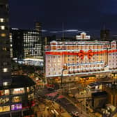 The Queen's Hotel in Leeds with the projection on