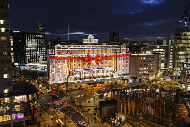 The Queen's Hotel in Leeds with the projection on