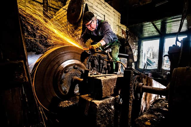 Peter Gribbon, who has been a traditional grinder for over 40 years and has made thousands of swords for the Royal Artillery and others which a gone all around the world and recently for the Royal Artillery for the Coronation Day for King Charles III. Picture By Yorkshire Post Photographer,  James Hardisty