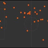DRIFTER: Joel Piroe's touches against Sheffield Wednesday, as recorded by WhoSocred.com (Leeds attacking left to right)