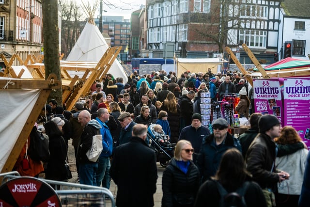 Visitors to the festival looking round the Viking Camp in Parliament Street