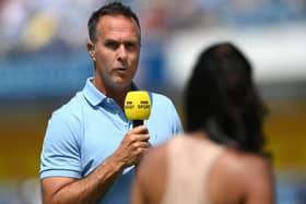 Former England captain and television and radio broadcaster Michael Vaughan on BBC Sport with Isa Guha. PIC: Stu Forster/Getty Images