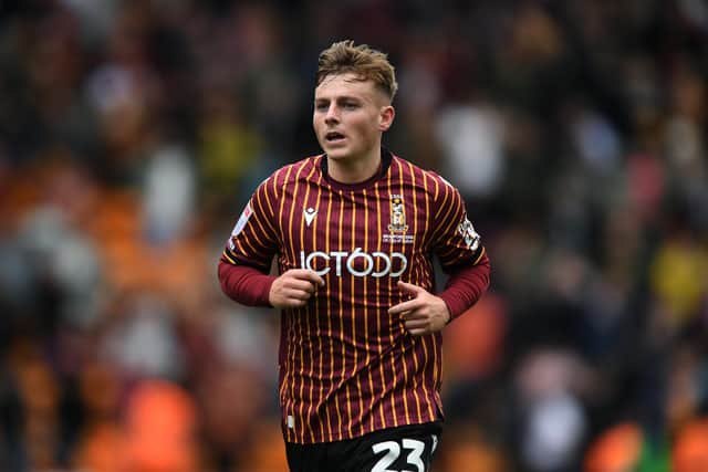 GOAL: Bradford City's Bobby Pointon (Image: Jonathan Gawthorpe)