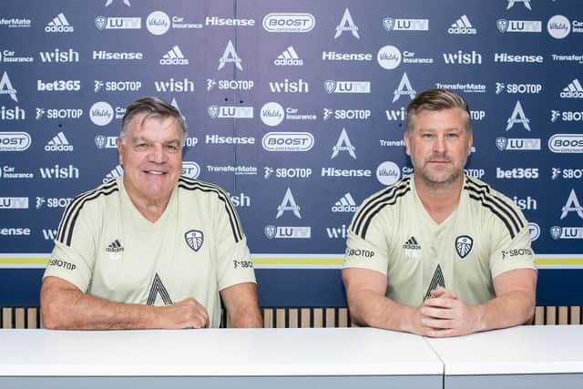 New Leeds United head coach Sam Allardyce (left), pictured with assistant Karl Robinson (right). Picture courtesy of Leeds United AFC