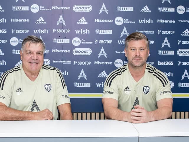 New Leeds United head coach Sam Allardyce (left), pictured with assistant Karl Robinson (right). Picture courtesy of Leeds United AFC
