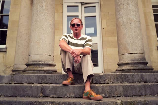 Steve Cradock of Ocean Colour Scene wears the RAKER Cooper Knitted Tee in Ecru and Olive, £60.