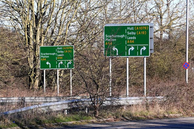 Road signs near the A64 near the Hopgrove Roundabout, York. PIC: Simon Hulme
