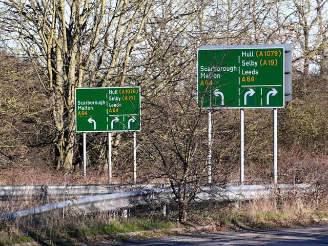 Road signs near the A64 near the Hopgrove Roundabout, York. PIC: Simon Hulme