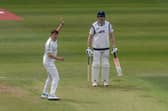 Warwickshire bowler Ethan Bamber celebrates Yorkshire's James Wharton after a scoring a duck before being caught. (Picture: Tony Johnson)