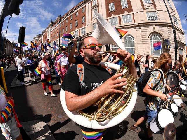 Brass bands and musicians helped keep the celebrations moving through Leeds city centre