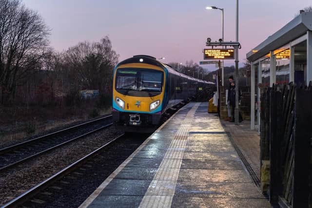 A train arrives at Slaithwaite Railway Station
6th February 2023.  Picture Bruce Rollinson