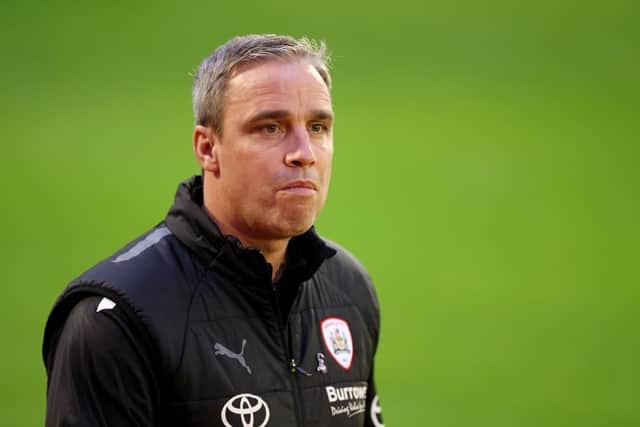BARNSLEY, ENGLAND - SEPTEMBER 20: Michael Duff, Manager of Barnsley looks on prior to the Papa John's Trophy match between Barnsley and Newcastle United U21 at Oakwell Stadium on September 20, 2022 in Barnsley, England. (Photo by George Wood/Getty Images)