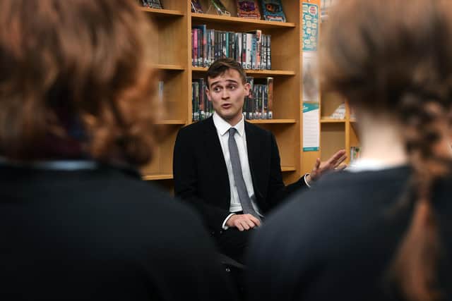 Keir Mather MP delivers his advice to students at Sherburn High School, in February. Picture Jonathan Gawthorpe