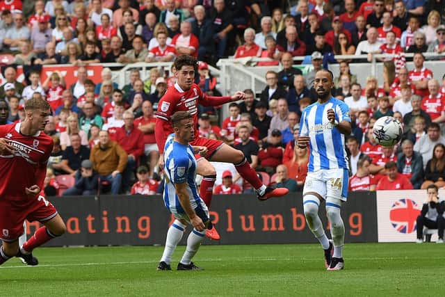 Middlesbrough v Huddersfield Town. Boro's Hayden Hackney makes it 1-1 with a scorcher. Picture: Jonathan Gawthorpe.