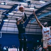 Rodney Glasgow takes a shot for Sheffield Sharks in game one against Leicester Riders (Picture: Adam Bates)