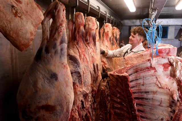 Dan Binns pictured in the butchery at Tenter House Farm, Snowdon Hill, Oxspring