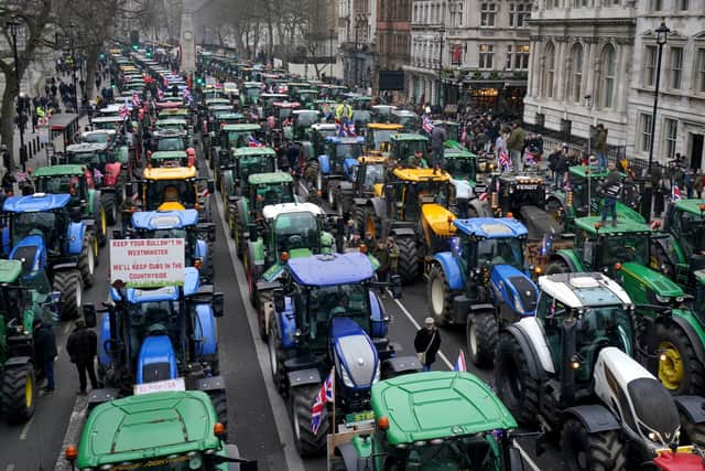Farmers and their tractors protest in Whitehall, London, over changes to inheritance tax (IHT) rules last year. PIC: Gareth Fuller/PA Wire