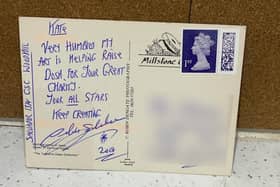 The postcard Kate received from Charles Bronson.