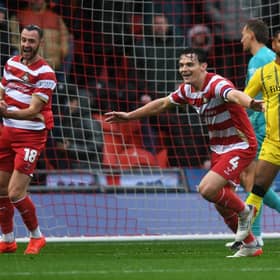 ON TARGET: Doncaster Rovers' Owen Bailey celebrates scoring the second goal against Sheffield Wednesday. Picture: Jonathan Gawthorpe.