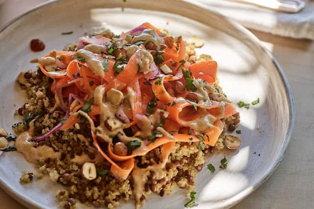 Hugh Fearnley-Whittingstall's ribboned carrot and quinoa salad. Photo credit: Emma Lee/PA