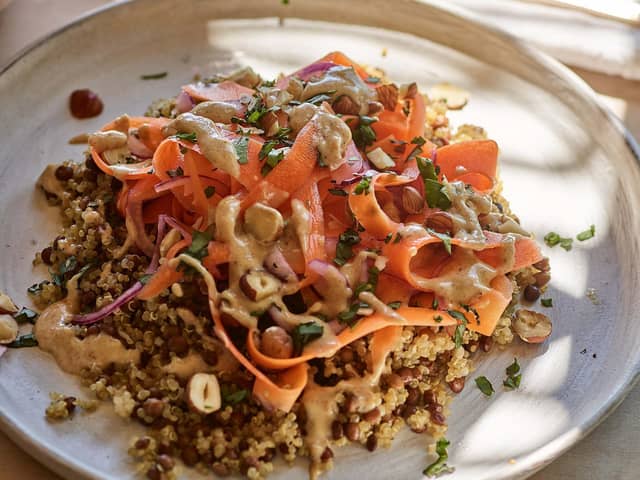 Hugh Fearnley-Whittingstall's ribboned carrot and quinoa salad. Photo credit: Emma Lee/PA