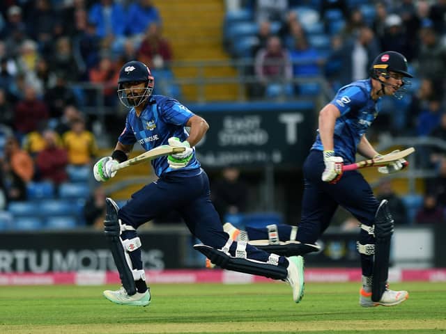 Yorkshire's Shan Masood and Matthew Revis, put on the runs against Lancashire. Can they double up against Derbyshire on Sunday (Picture: Jonathan Gawthorpe)