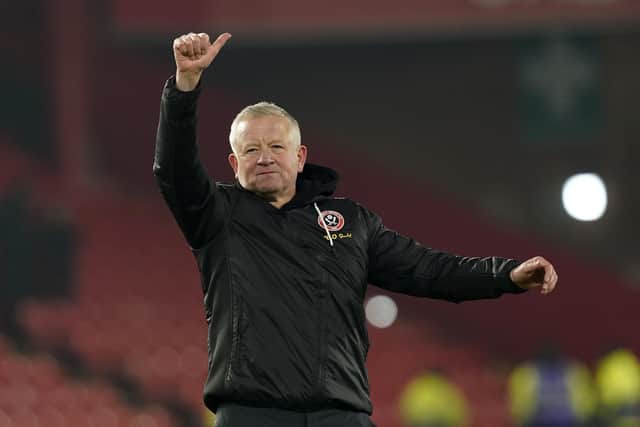 Sheffield United boss Chris Wilder waves to the fans at the final whistle during the Sky Bet Championship match versus Norwich at Bramall Lane. Picture: Andrew Yates / Sportimage