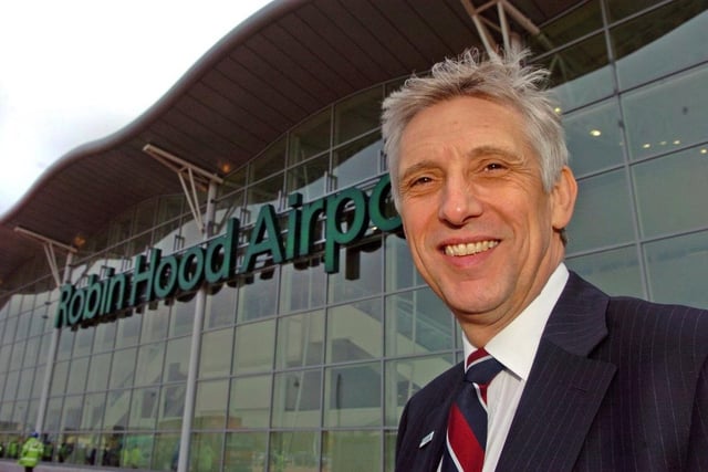 David Ryall, managing director of Robin Hood Airport Doncaster Sheffield smiles on the first day the airport opens.