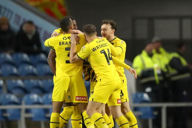 Rotherham United's Ben Wiles (right) celebrates with team-mates after scoring their side's first goal of the game at Burnley (Picture: Isaac Parkin/PA Wire)