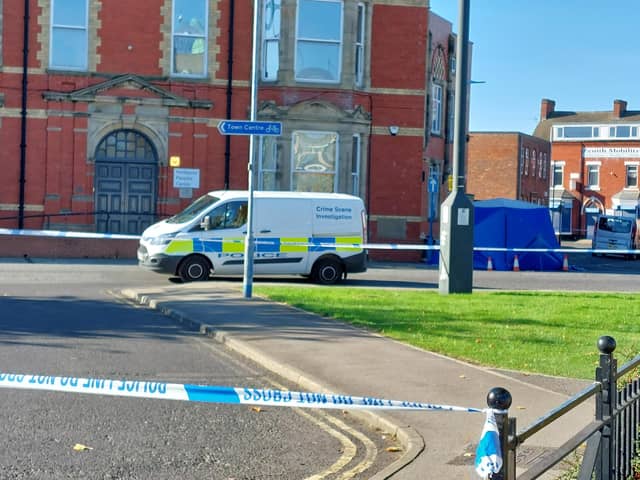 The crime scene in Hartlepool on Sunday after a man was arrested on suspicion of murder and attempted murder 