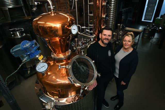 Craft gin producers Gary and Victoria Ford, who set up Forged Spirits in Wakefield, after careers in the army. 
Photographed for the Yorkshire Post by Jonathan Gawthorpe.