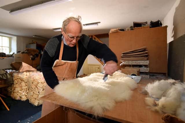 Richard Sexton is pictured preparing a sheepskin at Glencroft at Clapham.