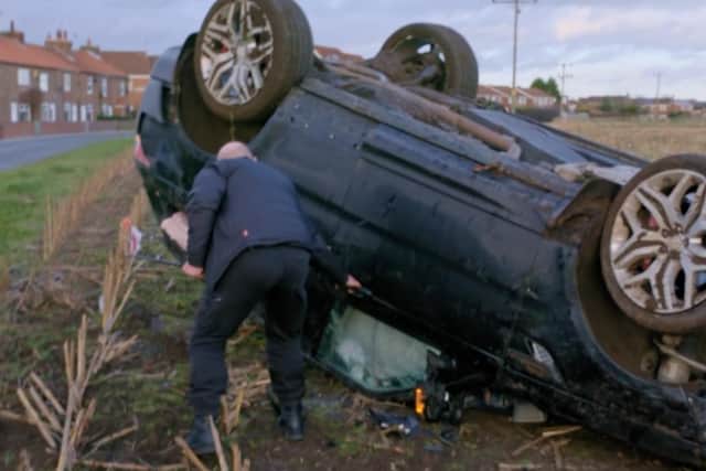 App developer Matthew Wilson’s Doberman assistance dog Jake had to be put to sleep due to spinal injuries sustained in the crash in a field in North Duffield, near Selby, back in February 2022.
Traffic Cops airs at 8pm on Mondays on Channel 5
