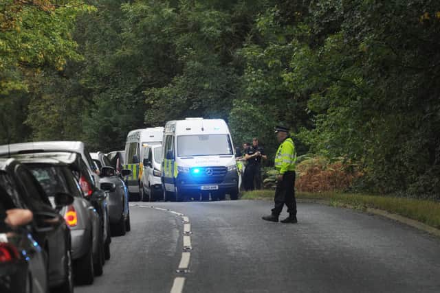 Police at the scene in North Rigton after a body was found. Though formal identification is yet to take place, North Yorkshire Police believe it to be Judith Holliday.
