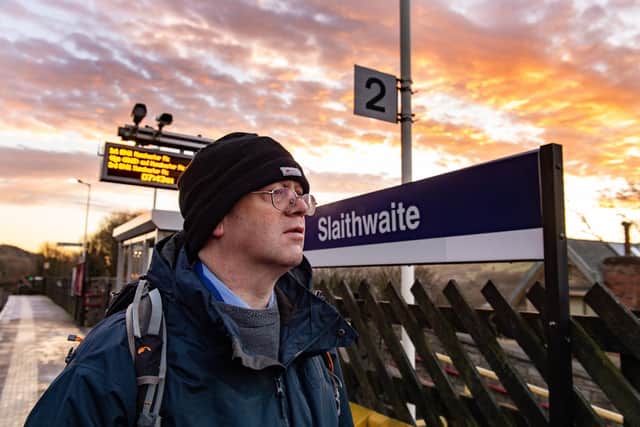 David Hagerty at  Slaithwaite Railway Station,  pictured at sunrise.  
6th February 2023.  Picture Bruce Rollinson