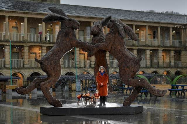 Sculptures by Sophie Ryder at the Piece Hall, Halifax. (Pic credit: Simon Hulme)