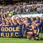 Winning feeling: The players of Goole RUFC celebrate winning at Twickenham in the last decade. At Doncaster on Saturday they look to add the Yorkshire Cup against Driffield.