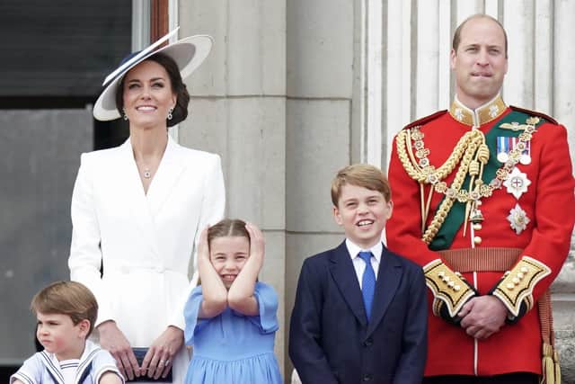 Prince William and his family watch the RAF flypast on the balcony of Buckingham Palace during the Trooping the Colour parade on June 2, 2022. PIC: Aaron Chown - WPA Pool/Getty Images